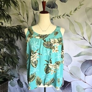 SUNNY ISLAND | Vintage Hawaiian Sleeveless Blouse in Turquoise sz 2XL